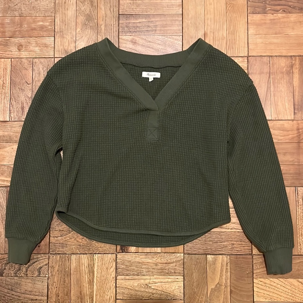 Madewell Waffle Knit V neck Sweater Women's S Cropped